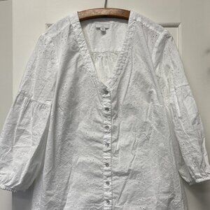 J.Jill White Cotton Eyelet Blouse-Size XL
